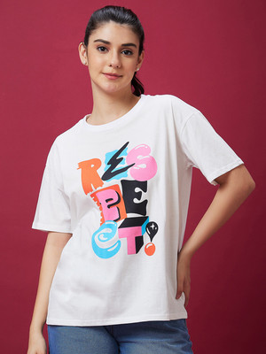 Globus Printed Women Round Neck White T-Shirt