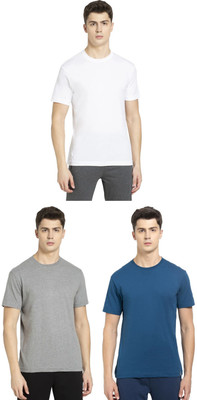 JOCKEY Solid Men Round Neck Grey, Blue, White T-Shirt