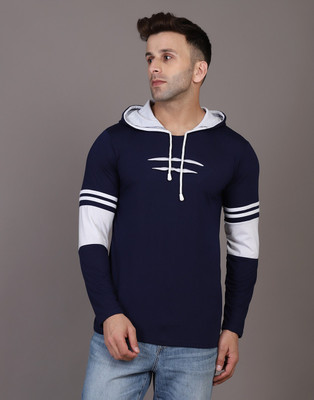 HIGHLANCE Colorblock Men Hooded Neck White, Blue T-Shirt
