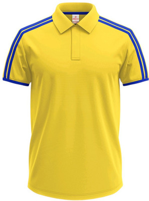 click n buy Striped Men Polo Neck Yellow T-Shirt