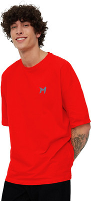 mebadass Solid Men Round Neck Red T-Shirt