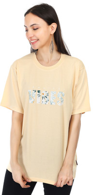 ROYAL LIYO Printed Women Round Neck Beige T-Shirt