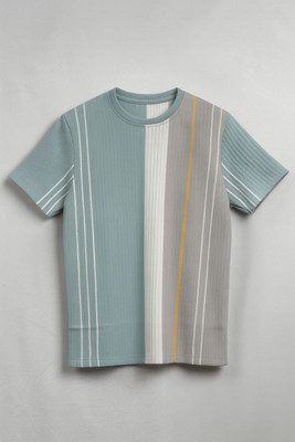 Rollingood Abstract, Printed Men Mandarin Collar Light Blue, Light Green T-Shirt