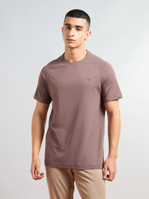 TECHNOSPORT Solid Men Round Neck Brown T-Shirt