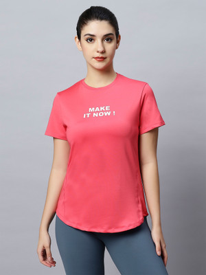 Laasa Sports Printed Women Crew Neck Pink T-Shirt
