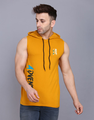 MINISTRY OF FRIENDS Typography Men Hooded Neck Yellow, White T-Shirt