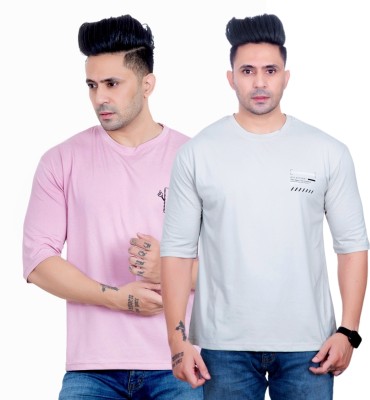 RosyRains Printed Men Round Neck Grey T-Shirt