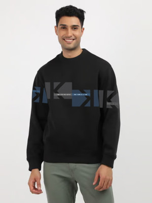 Jump Cuts Printed Men Round Neck Black T-Shirt