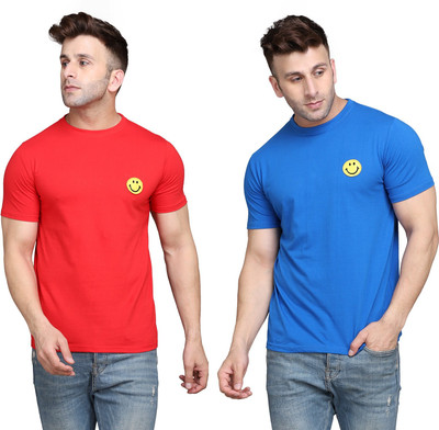 BEYOU FASHION Printed Men Round Neck Red, Blue T-Shirt