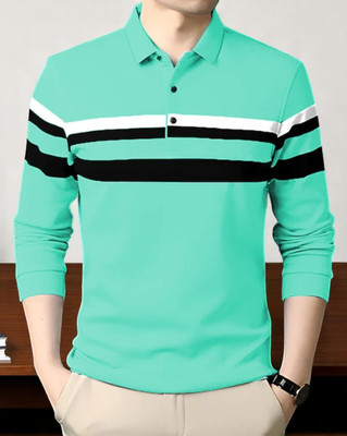 Autna Printed Men Polo Neck Green T-Shirt