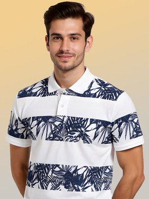 SINDHIGARMENT Striped Men Polo Neck White T-Shirt