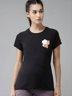 SZN Printed, Solid Women Round Neck Black T-Shirt