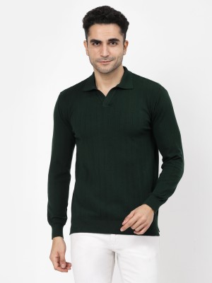 KALT Solid Men Polo Neck Dark Green T-Shirt