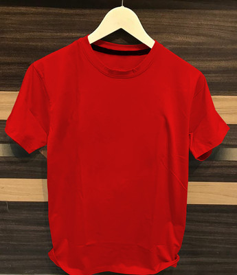 Just Try Solid Men Round Neck Red T-Shirt