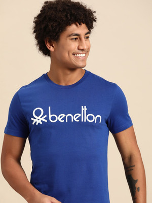 United Colors of Benetton Solid Men Round Neck Blue T-Shirt