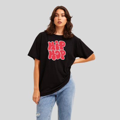 Peach Blossom Self Design Women Round Neck Dark Blue T-Shirt