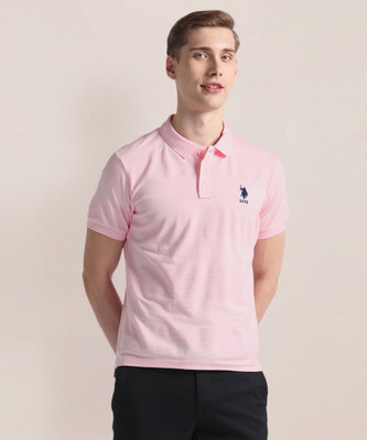 U.S. POLO ASSN. Striped Men Polo Neck Pink T-Shirt