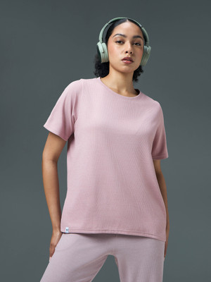 TECHNOSPORT Self Design Women Round Neck Pink T-Shirt