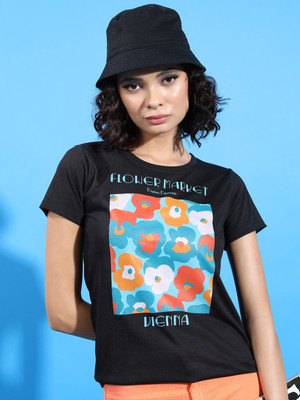 Tokyo Talkies Printed, Typography Women Round Neck Black T-Shirt