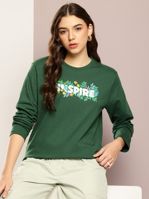 DILLINGER Printed Women Round Neck Dark Green T-Shirt