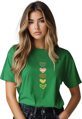 JEDFER Graphic Print, Printed Women Round Neck Green T-Shirt