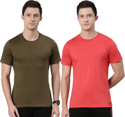 RUPA JON Solid Men Crew Neck Green, Red T-Shirt