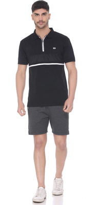 On-Vers Solid Men Polo Neck Black T-Shirt