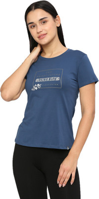 Laasa Sports Printed, Typography Women Round Neck Blue T-Shirt