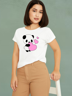Lecowar Printed Women Round Neck White T-Shirt