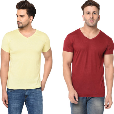 Tresna Trending Solid Men V Neck Multicolor T-Shirt