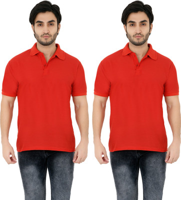 YUALIN CREATION Solid Men Polo Neck Red T-Shirt
