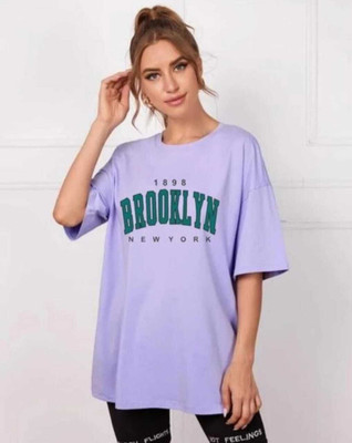 HouseOfCommon Self Design Women Round Neck Purple T-Shirt