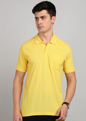 PARK AVENUE Solid Men Polo Neck Yellow T-Shirt