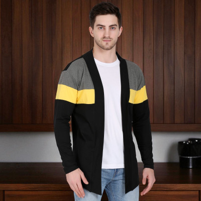 FARICON Colorblock Men Round Neck Black T-Shirt
