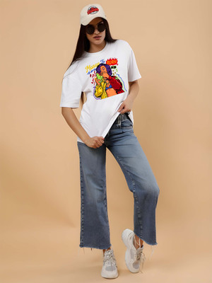 Kaido Printed Women Round Neck White T-Shirt