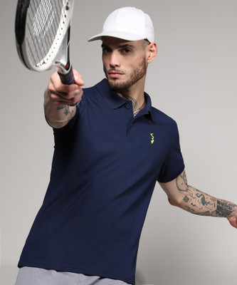 CAMPUS SUTRA Solid Men Polo Neck Blue T-Shirt
