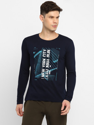 Ap'pulse Printed Men Round Neck Navy Blue T-Shirt