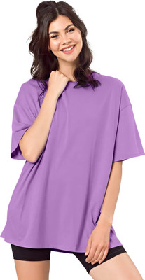 SHODOX Solid Women Round Neck Purple T-Shirt
