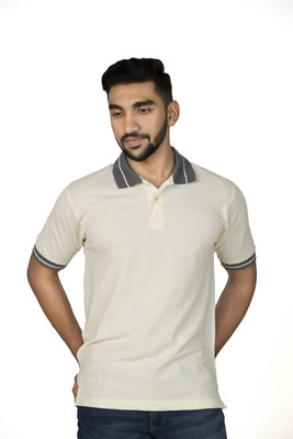 Lynx Solid Men Polo Neck White T-Shirt