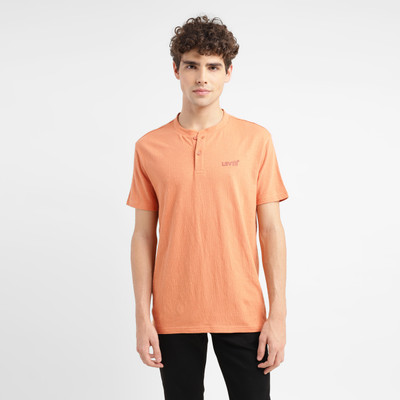 LEVI'S Self Design Men Henley Neck Orange T-Shirt