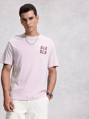 WROGN Printed Men Round Neck Purple T-Shirt