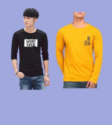 Yeahh Printed, Typography Men Round Neck Black, Yellow T-Shirt