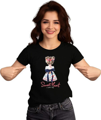 DixitCraftCo Graphic Print Women Round Neck Black T-Shirt