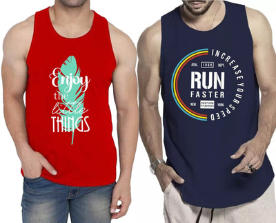 WOOSTRO Printed Men Scoop Neck Red, Navy Blue T-Shirt