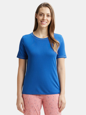 JOCKEY Solid Women Round Neck Blue T-Shirt