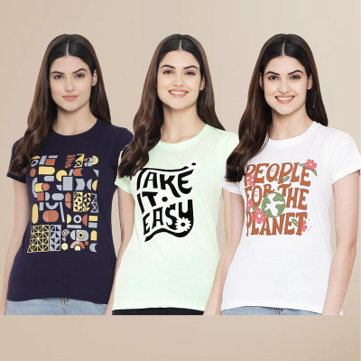 METRONAUT Printed Women Round Neck Multicolor T-Shirt