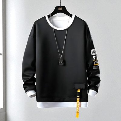 FAOES Graphic Print Men Round Neck Black T-Shirt