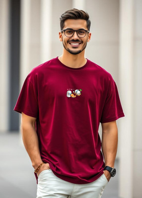 UrGear Printed Men Round Neck Maroon T-Shirt