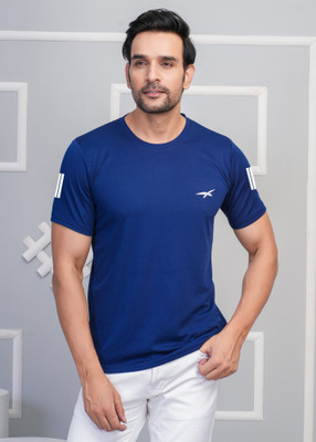 seri choice Striped Men Round Neck Blue T-Shirt