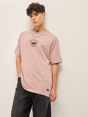 THE BEAR HOUSE Printed Men Round Neck Pink T-Shirt